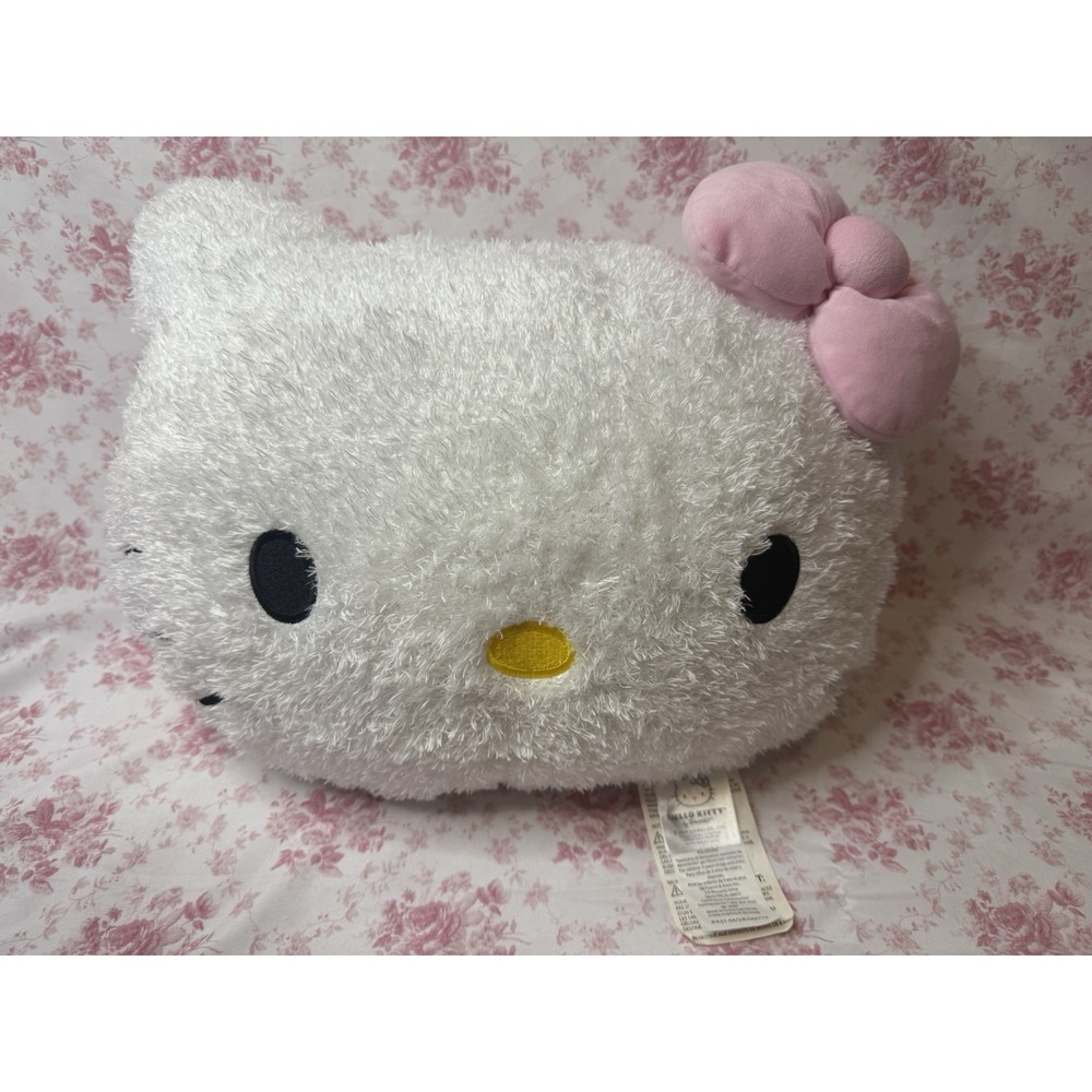 Hello Kitty Plush Pillow Cushion White Pink Bow Sanrio 2007 13x18"